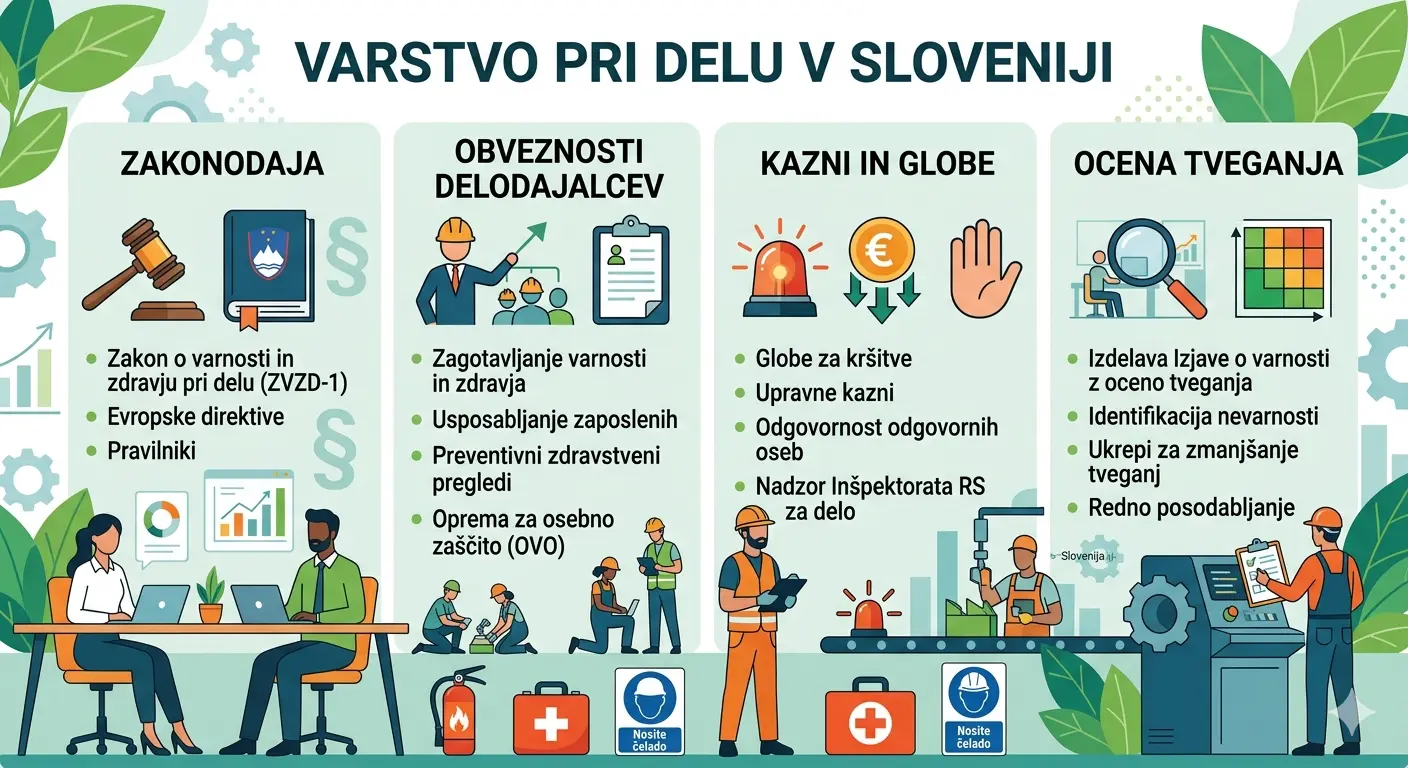 Varstvo-pri-delu-v-Sloveniji Varstvo pri delu v Sloveniji: zakonodaja, obveznosti, kazni in ocena tveganja (ZVZD-1)